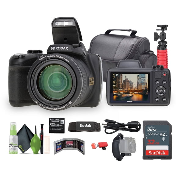 Kodak PIXPRO AZ528 16MP Digital Camera, 52x Optical Zoom, Wi-Fi, 32GB Card, Bag & Tripod Bundle (International Model)