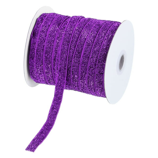 Cinta de Terciopelo Brillante Uxcell, Rollo de Tela Metálica Brillante para Envolver Regalos, Manualidades, Lazos para el Cabello, Coronas y Decoraciones en Púrpura