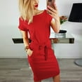 thumbnail image 3 of WTXUE Plus Size Dresses, A-Line Short Sleeve with Pockets Crew Neck, Pocket Summer Dress Party Casual Ladies Evening Dress Solid Mid-Length Women's Plus, Red Size XXL(US:12), 3 of 7