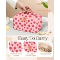 thumbnail image 4 of Gemfits Makeup Bag Travel Cosmetic Bag Make Up Bags Cute Women Girl Large Capacity Big Medium Leather Aesthetic Foldable Open Flat Zip, Strawberry, 4 of 6