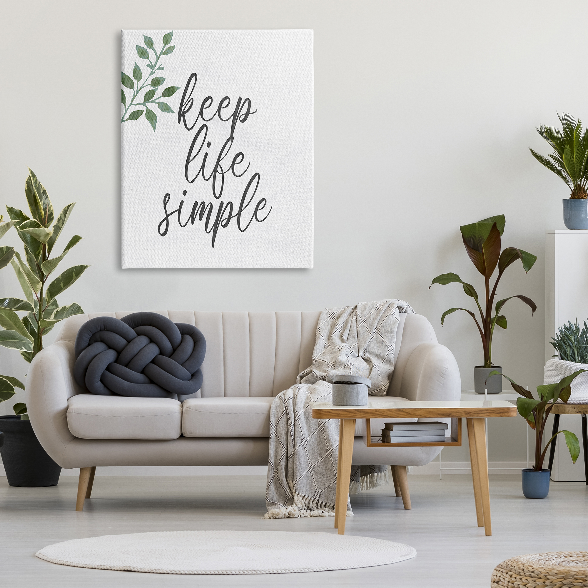 Stupell Industries Keep Life Simple Botanical Sprig Script Calligraphy Graphic Art Gallery Wrapped Canvas Print Wall Art, Design by Kim Allen
