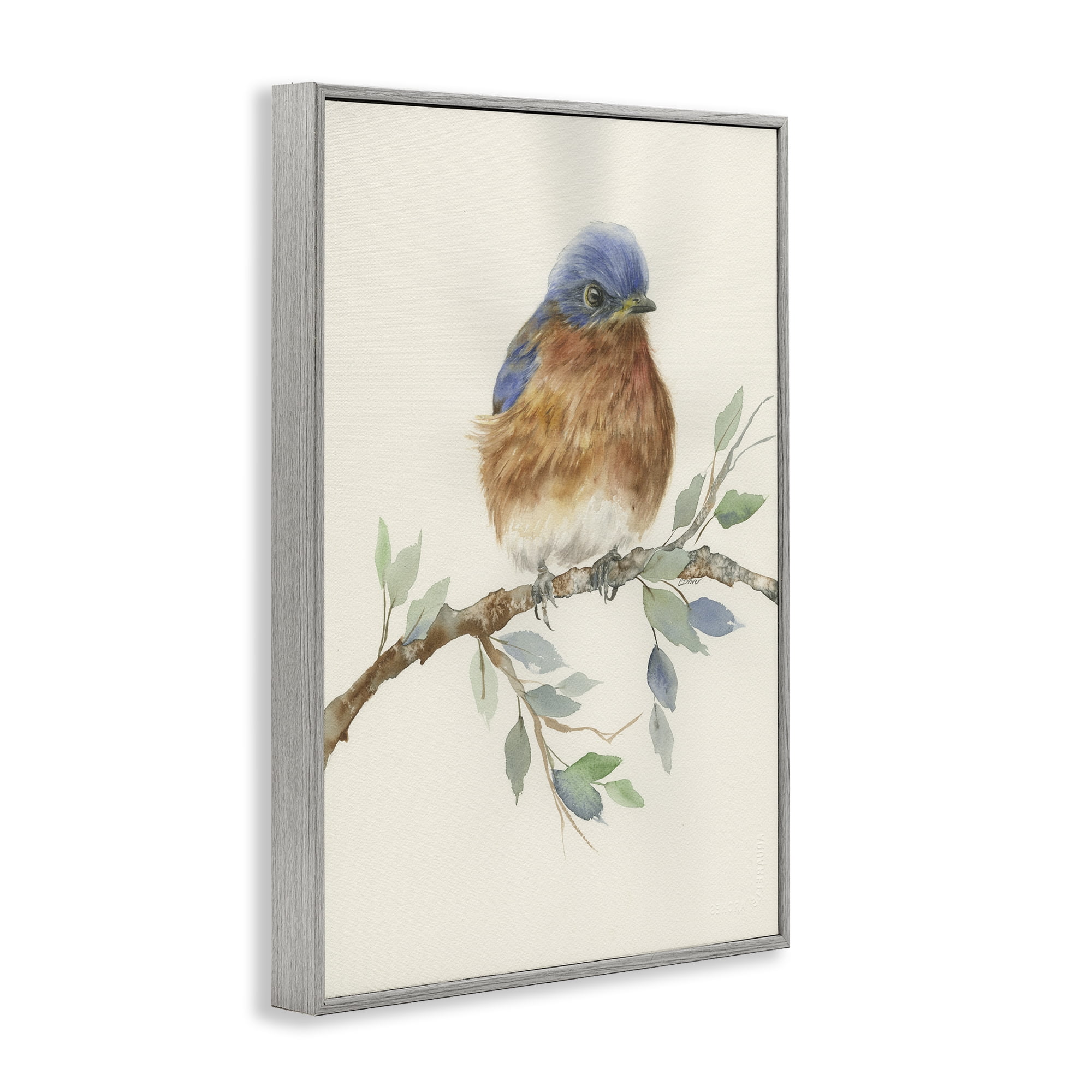 Stupell Industries Songbird Perched on Branch Gray Framed Giclee Art, design by Cady Driver