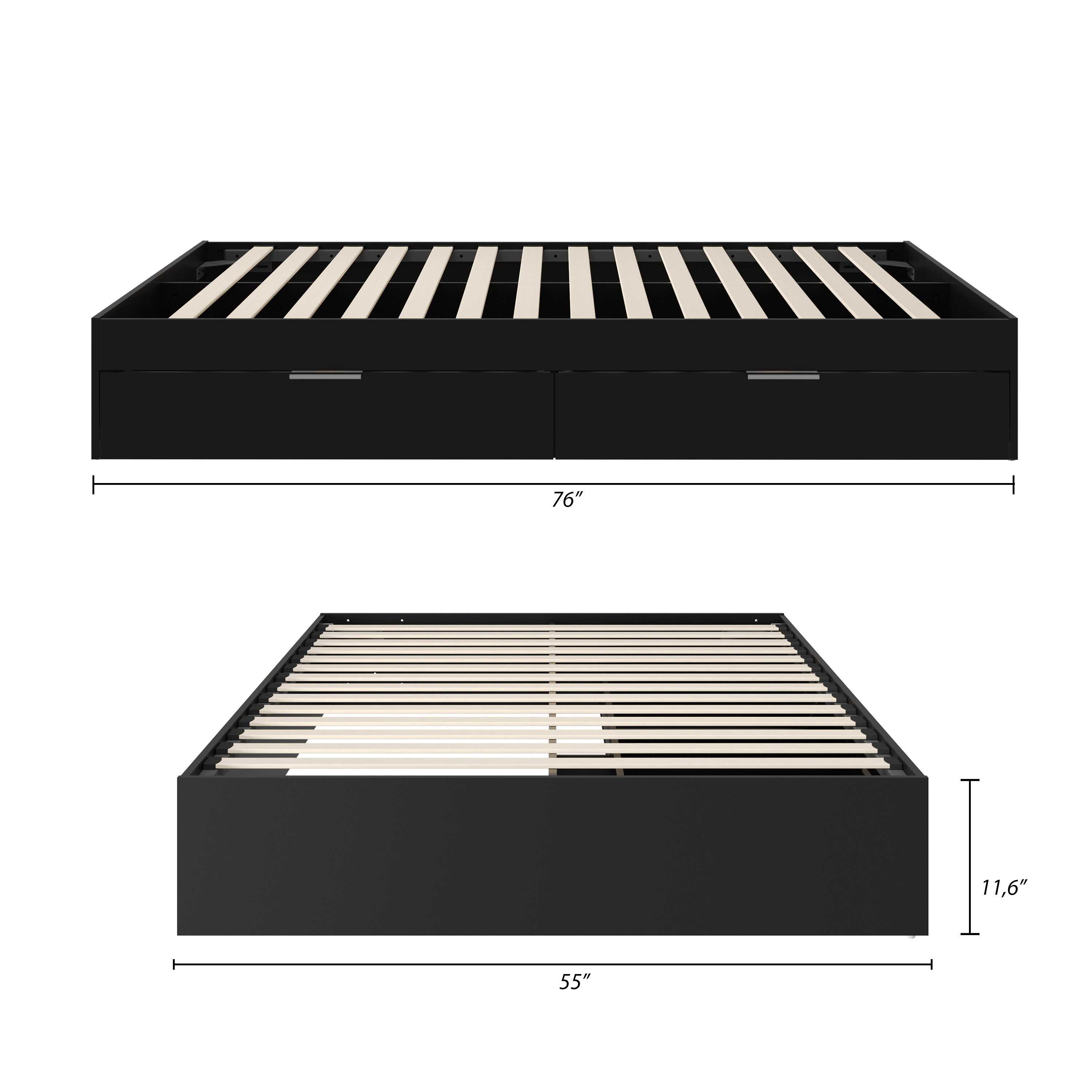 Nexera Hunter Full Size 2-Drawer Storage Bed Frame, Black