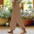 thumbnail image 3 of yunLCZ Pants for Women High Waisted Women Solid Straight Solid Elastic Pants Long Linen Women Waist Cotton Casual Slit Trouser Legs Pants, 3 of 4