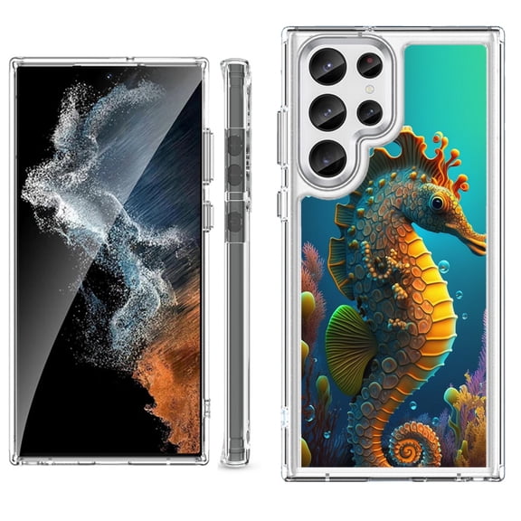 Shockproof Bumper Phone Case for Samsung Galaxy S23 Ultra 5G, by OneToughShield ® - Seahorse