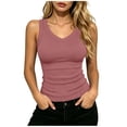 thumbnail image 3 of GERsome Women's Sleeveless Tank Tops V-Neck Ribbed Knit Basic Cami Shirts Slim Fit Camisole Tops Summer Layering Pink Size 2XL, 3 of 7