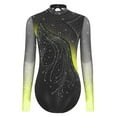 thumbnail image 3 of TiaoBug Gymnastic Leotard for Women Shiny Rhinestone Mesh Long Sleeve Ballet Dance Bodysuit Skating Outfits Yellow L, 3 of 5