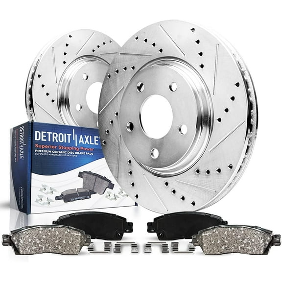 Detroit Axle - Rear Drilled Brakes Rotors Brake Pads for Chrysler 300 Dodge Challenger Charger