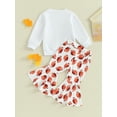 thumbnail image 4 of Liacowi Toddler Girl Game Clothes Letter Print Round Neck Long Sleeve Pullover Football Pattern Flare Pants Outfit, 4 of 9