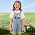 thumbnail image 2 of Ruyang Girl's Ripped Denim Bib Overalls Sleeveless Jean Romper Shortsalls Stretchy Short Jumpsuit Fashion Raw Edge Hem Jeans Shorts, 2 of 9