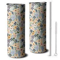 20oz Pioneer Flower Skinny Tumblers Stainless Steel Tumbler with Lid and Straw,Vacuum Insulated Double Wall Travel Tumbler Cups with Cleaning Brush for Coffee,Tea