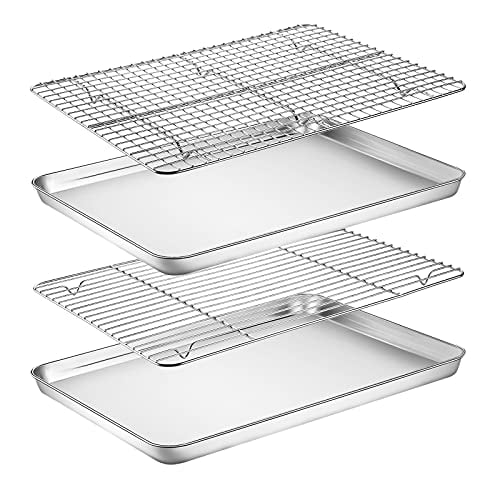 Size of 9 inch Yododo Set of 4 Non Toxic & Heavy Duty & Easy Clean Baking Sheet with Silicone Mat Set 2 Sheets + 2 Mats Stainless Steel Cookie Sheet Baking Pan Tray with Silicone Mat