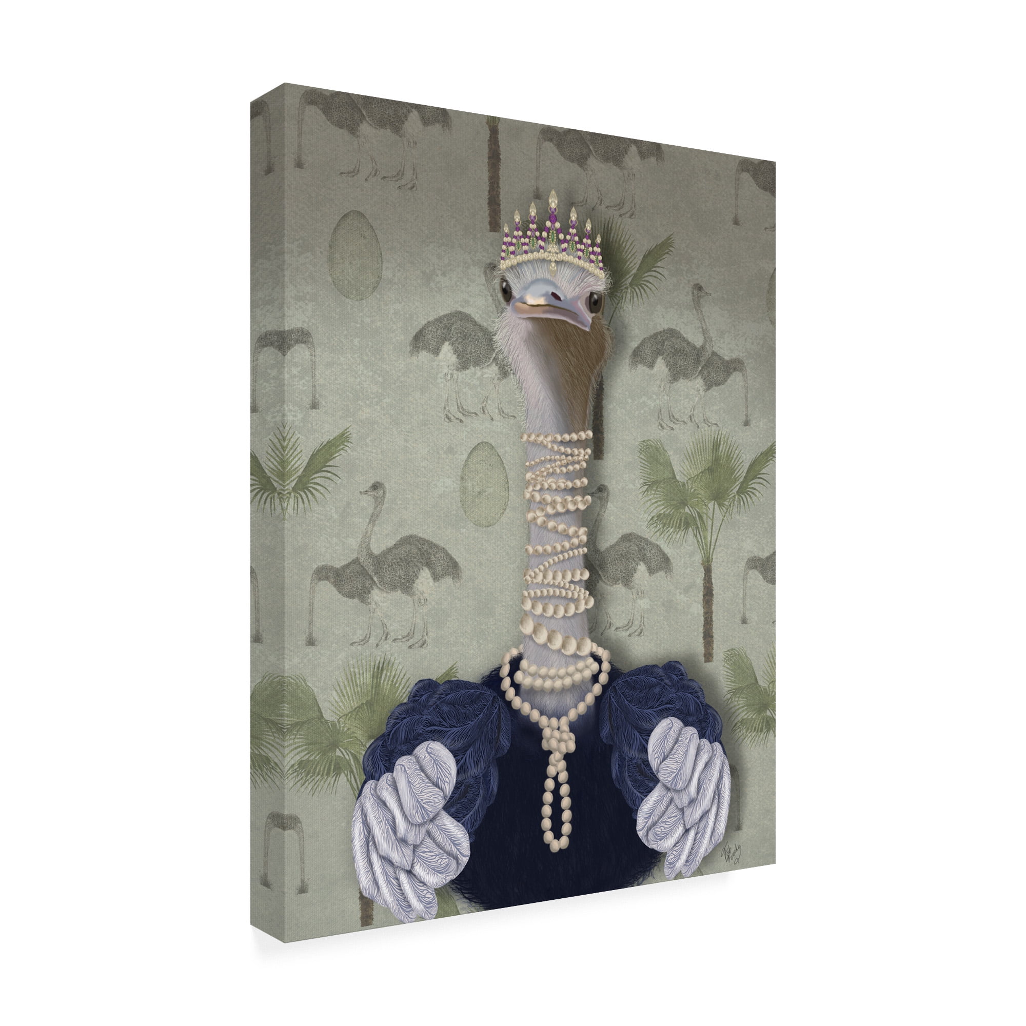 Trademark Fine Art 'Ostrich and Pearls, Portrait' Canvas Art by Fab Funky