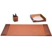 Brown Crocodile Embossed Leather 3-Piece Desk Set