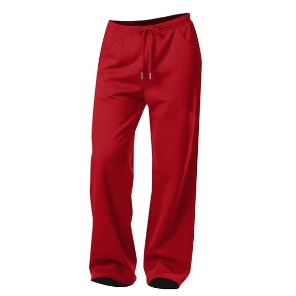 Sweatpants Women Casual Baggy Elastic Waisted Pants Wide Leg Gym Trousers with Pockets Red S