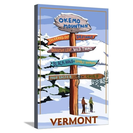 Okemo Mountain Resort, Vermont - Ski Sign Destinations Travel Ad Stretched Canvas Print Wall Art By Lantern