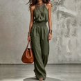 thumbnail image 2 of LEKODE Women Rompers and Jumpsuits Cotton Linen Jumpsuits for Women Summer Halter Jumpsuits for Women Loose Overalls Sleeveless Boho Jumpsuit Ruched Romper Casual Outfits for Women Blackish Green L, 2 of 8