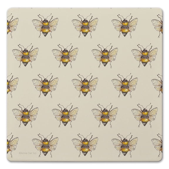 Thirstystone Bee Pattern Decorative Cork Backed Stone Trivet 8" Square