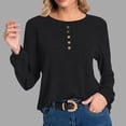 thumbnail image 2 of Lenpel Women's T Shirts Long Sleeve Buttons Crew Neck Fall Trendy Tee Shirts Loose Solid Color Soft Tunic Tops, 2 of 6