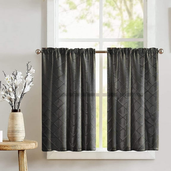 Cross-Stitch Diamond Pattern Pintuck Taffeta Café Tier Curtains Window Treatment Kitchen Home Décor