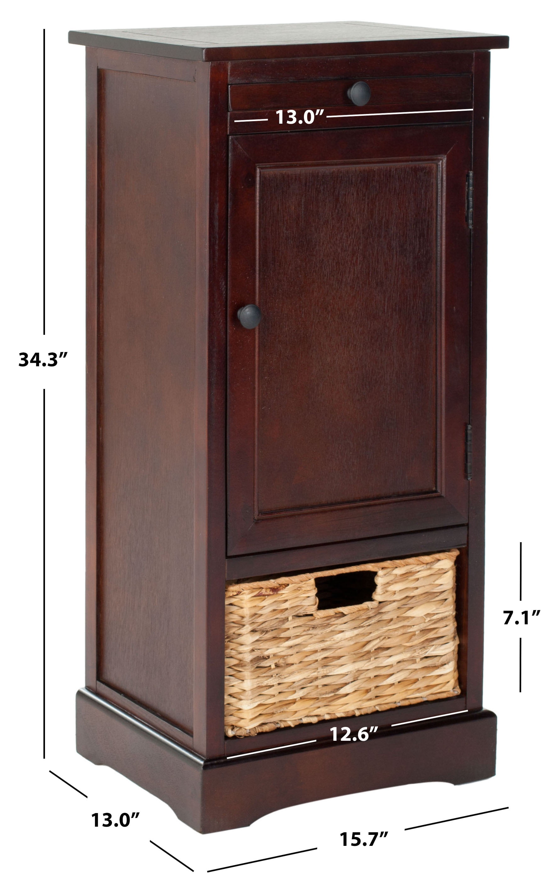 SAFAVIEH Raven Solid Tall Storage Unit with Pullout Table and Basket, Dark Cherry