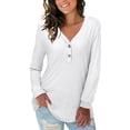 thumbnail image 2 of Ohufall Womens Tops, Women's Solid Color V-Neck Button Causal Long Sleeve Tops Blouse Loose Fall Clothes, 2 of 8