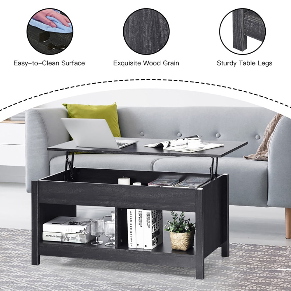 Finihen Coffee Table, Lift Top Coffee Table with Hidden Storage Compartment and Lower Shelf, for Study Room, Black Finihen Coffee Table, Lift Top Coffee Table with Hidden Storage Compartment and Lower Shelf, for Study Room, Black