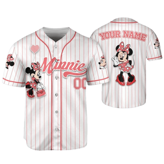 Custom Disney Minnie Baseball Jersey, Cartoon Character Basketball Jersey, Minnie Mouse Jersey Shirt, Baseball Teams Gift, Gift For Kid