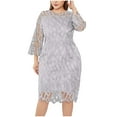 thumbnail image 4 of BSDJILFG Plus Size Dresses for Women Long Sleeve Crew Neck Mesh Embroidered Lace Sequin Short Mini Dresses Fall ,L-5XL, 4 of 5