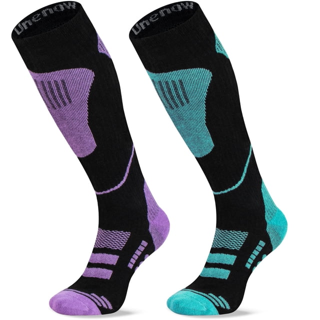 Calcetines de esquí Unenow de lana merino térmicos hasta la rodilla, 2 pares