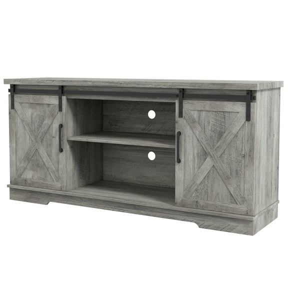59" Farmhouse TV Stand, Zstar Wood Media Center Console TV Cabinet, Gray