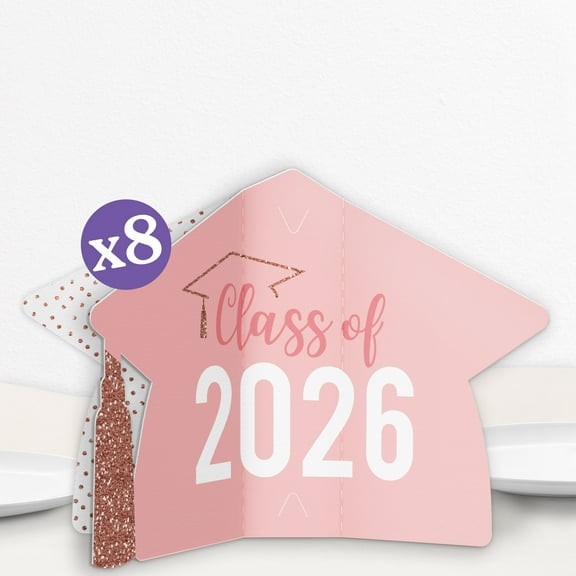 Big Dot of Happiness 8 Count Dusty Rose Gold Graduation 3D Centerpiece Table Decorations, Freestanding Class of 2026 Pink Grad Party Centerpieces