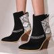 thumbnail image 2 of NECHOLOGY Botas Mujer Zapatos Botines para mujer Color sólido simple Decoración de metal Bloqueo de color Cómodo Tacón grueso Media Punta estrecha Botas de tamaño Botines Botas (White, 8), 2 of 6