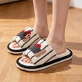 thumbnail image 4 of NexTorq Striped Dachshund Fuzzy Open Toe Slippers for Women Wide Large Size Slip On Indoor Bedroom House Slippers Soft Fluffy Comfort Womens Home Footwear, Black, 6, 4 of 9