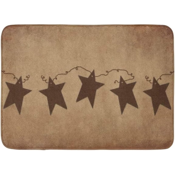 Brown Vintage Rusty Stars Primitive Bath Mat, Country Rustic Primitives Bathroom Rugs Soft Bath Rugs Non Slip, Washable Floor Rug Floor Mat Home Decor for Kitchen Bedroom 16×24 inch.