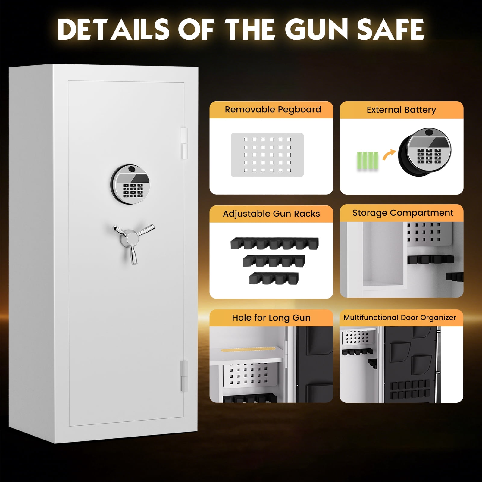 10-12 Heavy-Duty Large Gun Safe for Pistol, Storage Guns (with/Without Scopes), Home Gun Cabinet with Adjustable Pegboard, Gun Safe for Home,Office, Hunting,Shooting