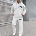 thumbnail image 2 of LIIPEE Men Outfits Fall Winter Warm Letter Printed Long Sleeve Hooded Zip Up Tops Athletic Pants Set Man Stylish Birthday Wedding Weekend Outfit,White,S, 2 of 5