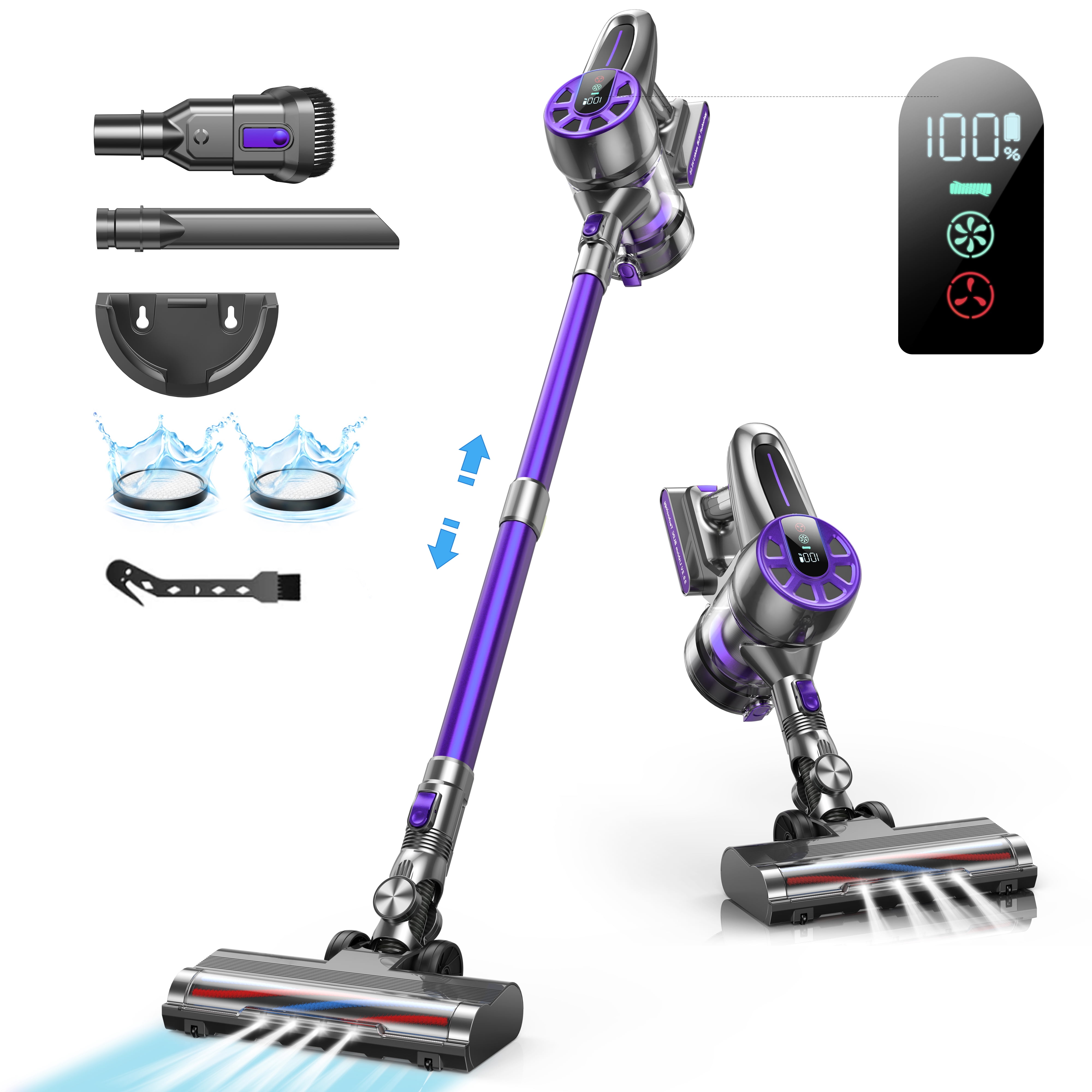 Cordless Vacuum Cleaner,55mins 36KPa  with LED Display, Lightweight  for Carpets Floors Pet Hair Home
