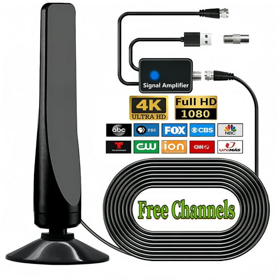 Digital TV Antennas for Free Channels, Long Range HD TV Antenna for Smart TV Indoor, Portable TV Antenna for Local Channels, Amplifier Signal Booster for TV, Support 4K 1080p HDTV All TV