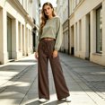 thumbnail image 7 of Women's Soft Extra Wide Leg Pants with Pockets Drawstring High Waist Pull-On Casual Sweatpants Baggy Comfy Athletic Joggers Brown XXL, 7 of 7