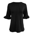thumbnail image 5 of OSOLU Women Solid Color Striped O-Neck Mid Sleeve T-Shirt Tshirts Tee With Sleeves Lovely Dailywear, 5 of 6