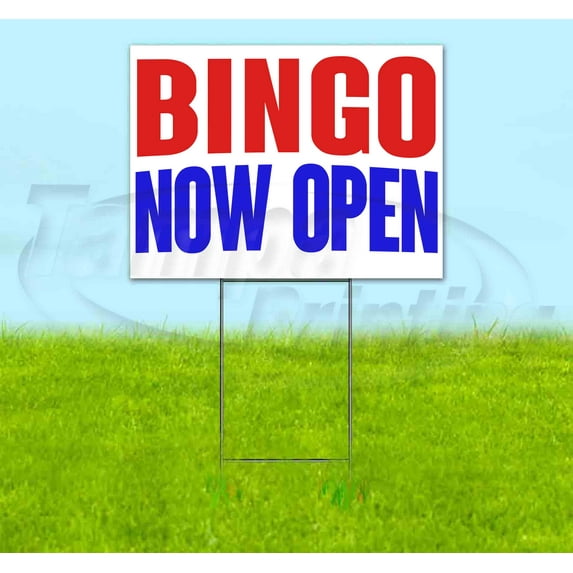 Bingo Now Open (18" x 24") Yard Sign, Includes Metal Step Stake