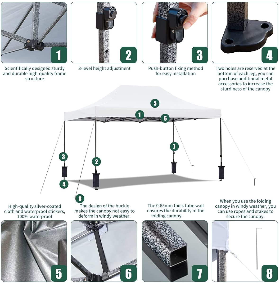 Hommow 10' x 15' Pop Up Canopy Tent Outdoor Tents for Parties with Roller Bag and 4 Sand Bags