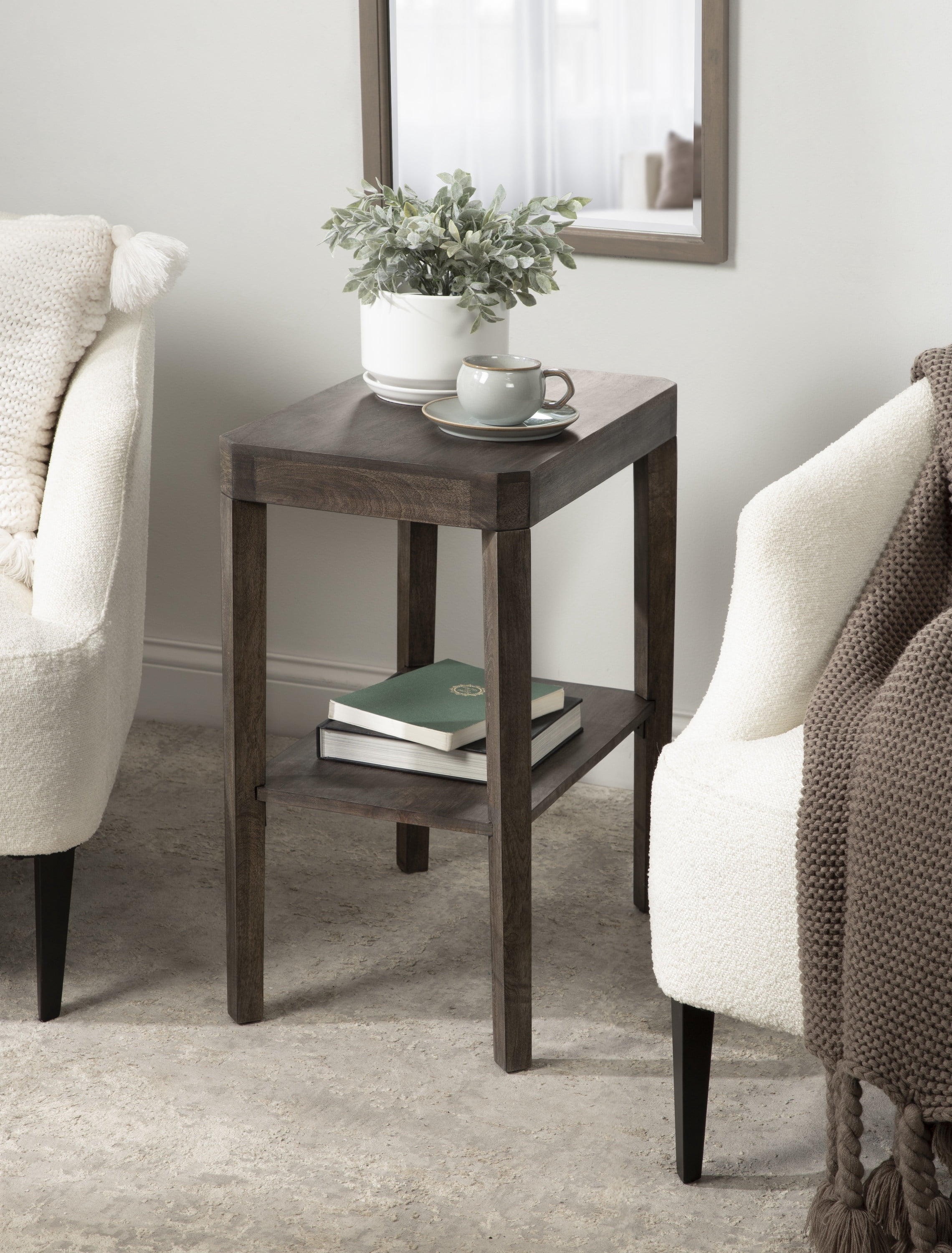 Kate and Laurel Talcott Farmhouse Rectangle Wood Side Table, 22 x 14 x 26, Gray, Decorative Modern Two Tier End Table for Use as a Bedroom Nightstand or Living Room Accent