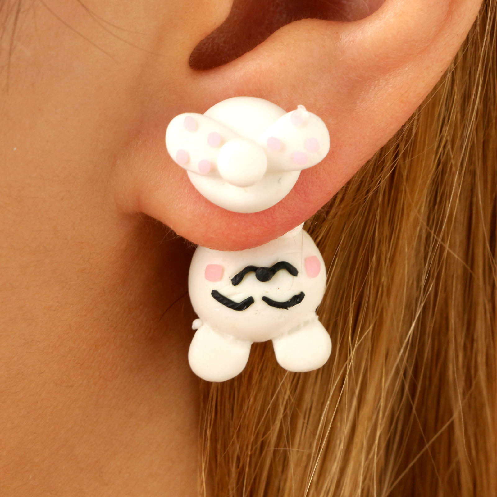 Women Girl Fashion Polymer Clay White Rabbit Stud Earrings Piercing Ear Jewelry 