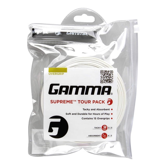 Overgrip GAMMA Sports Supreme para tenis, paquete de 15 unidades, color blanco