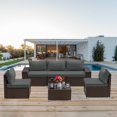thumbnail image 3 of Gotland Outdoor Patio Furniture Set 6 Piece Sectional Rattan Sofa Set Rattan Wicker Patio Conversation Set with 5 Seat Cushions and 1 Tempered Glass Table,Grey, 3 of 6