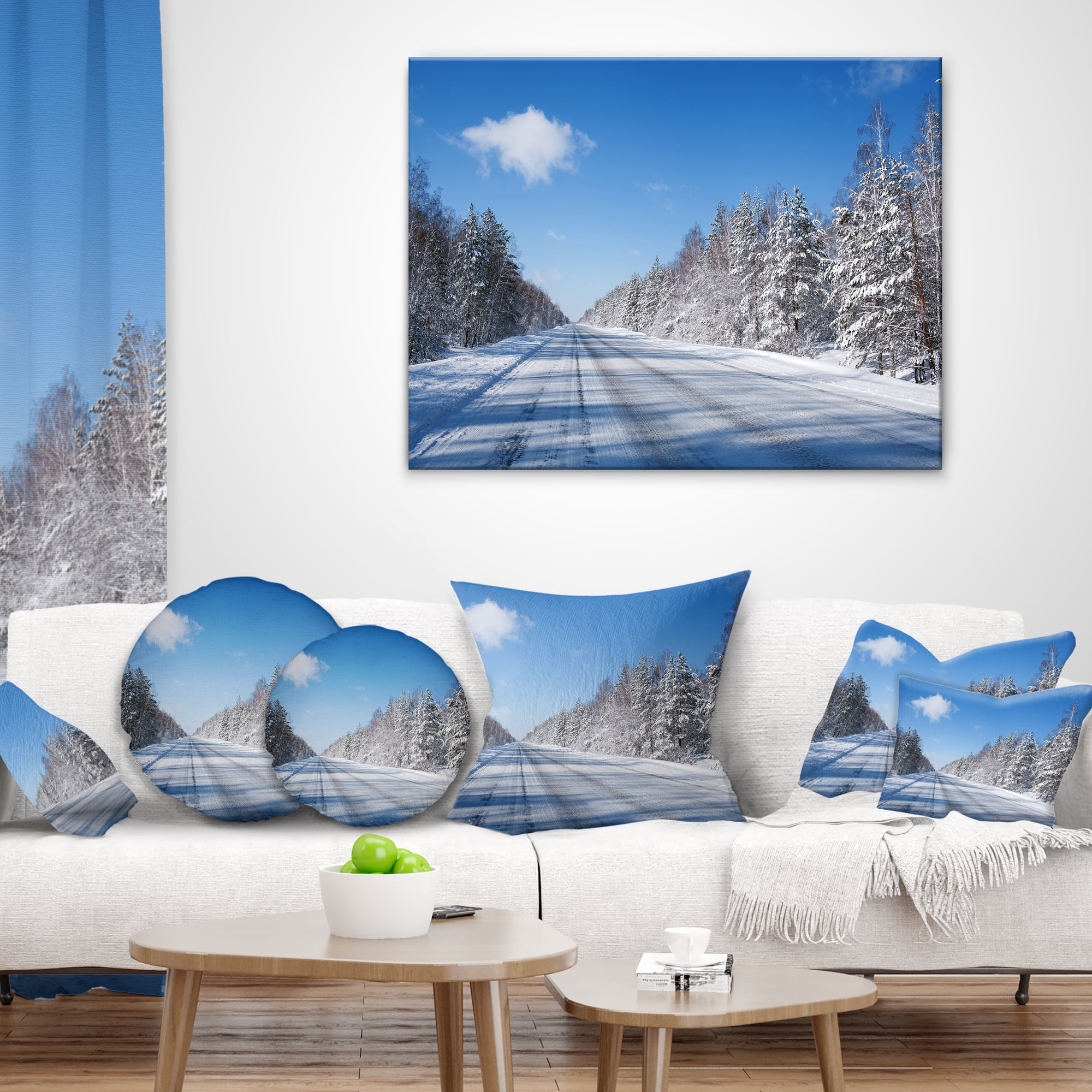 Designart Winter Road - Landscape Photography Throw Pillow - 18x18