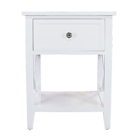 Black And White Bedroom Furniture Sets DL furniture - Nightstand | Storage - 2 Tier Curving Sides Night Stand Storage Bedside Table with 1 Drawer - Multi Function Shelf Modern Fashion Design | White ()