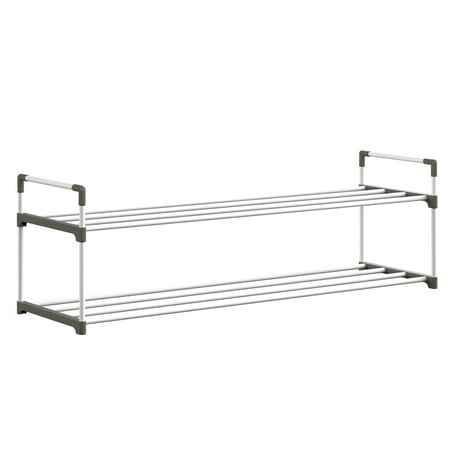 Shoe Rack - 2-Tier Shoe Organizer for Closet, Bathroom, Entryway - Shelf Holds 10 Pairs Sneakers, Heels, Boots by Home-Complete (White)